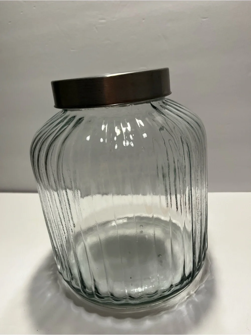 Large Ribbed Glass Storage Jar with Metal Lid | Farmhouse Apothecary Canister
